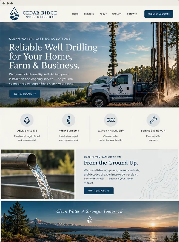 Concept homepage design for a well drilling company