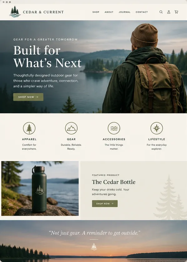Concept homepage design for an outdoor gear shop
