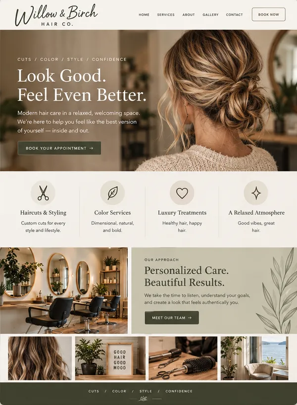 Concept homepage design for a hair salon
